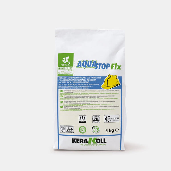 A Kerakoll Aquastop Fix a Green‑Pro törésálló membrán kiegészítései és tartozékai vízálló tapadását garantálva hosszabb ideig bedolgozható és tökéletesen víztaszító finom keveréket alakít ki.