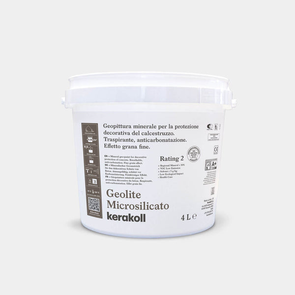 Kerakoll GeoLite MicroSilicato: Geo‑aktív szilikát mikrorészecske alapú ásványi, tanúsított, öko‑kompatibilis geo‑festék betonfelületek kristályosodással történő regenerálására és védelmére.