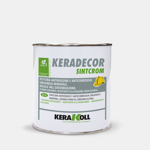 Kerakoll Keradecor Sintcrom oldószerben oldott szintetikus gyantával és aktív pigmentekkel, melyek kimagasló védelmet biztosítanak.