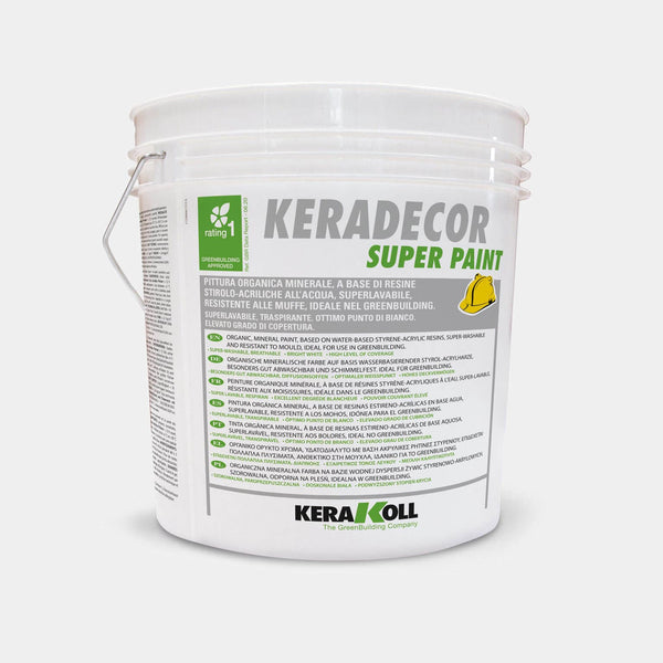 Kerakoll Keradecor Super Paint szuper mosható, lélegző, biológiai kártevők elleni adalékokkal, bársonyos hatású, nagy fedőképességű, tökéletes fehér felületet ad.
