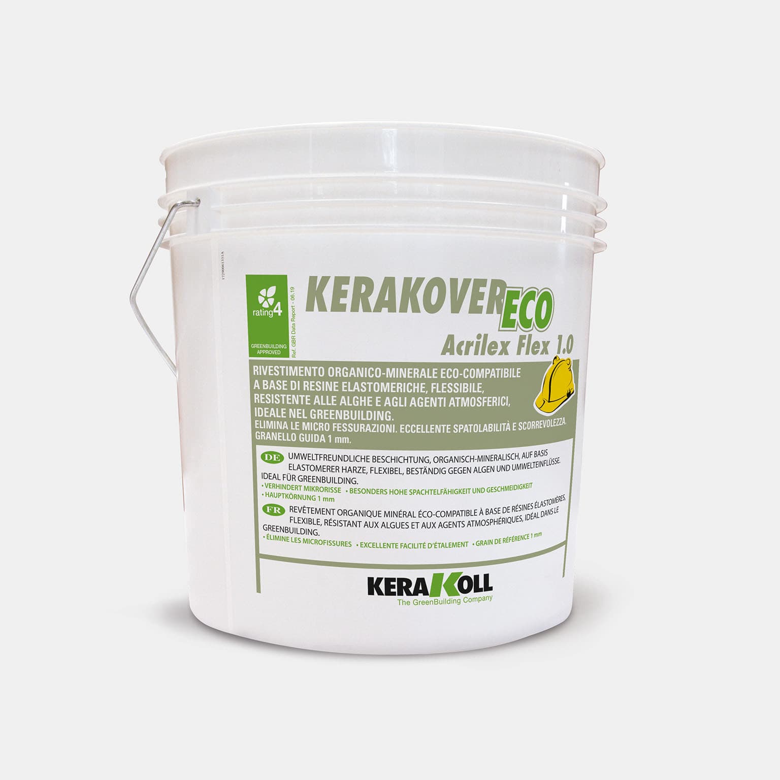 Kerakoll Kerakover Eco Acrilex Flex 1,0 megszűnteti a mikrorepedéseket, optimális rugalmasságot biztosít. Kitűnő bedolgozhatóság és esztétikai minőség.