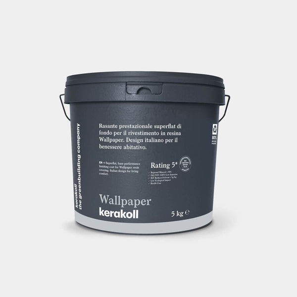 A Kerakoll Wallpaper egy vízbázisú gyantaburkolat, amely színes, szuperlapos, sima felületű, ideális fürdőszobai és konyhai falakhoz.