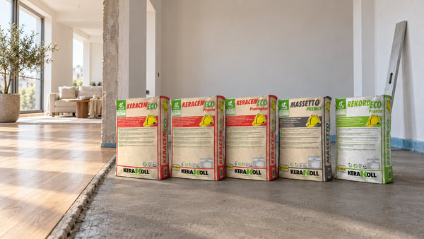 Kerakoll esztrichek – Keracem, Keracem Pronto, Keracem Prontoplus, Massetto Premix és Rekord Pronto zsák friss esztrichen, felújítás alatt álló lakásban