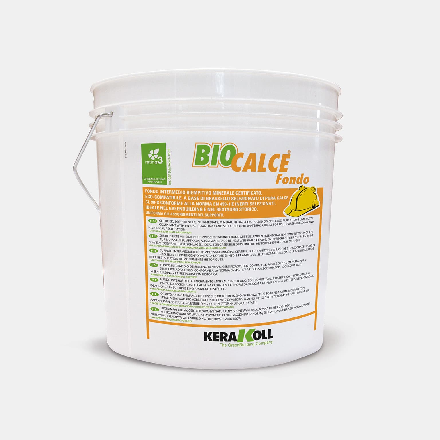 Kerakoll Biocalce Fondo: Tanúsított, öko‑kompatibilis, az EN 459‑1 szabványnak megfelelő válogatott CL 90‑S tiszta mészhabarcs és válogatott inert alapú ásványi köztes feltöltő alap.