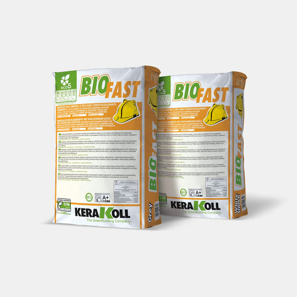 Kerakoll Biofast: Vegyi adalékanyagokat igen kis mennyiségben tartalmazó ásványi ragasztó. 