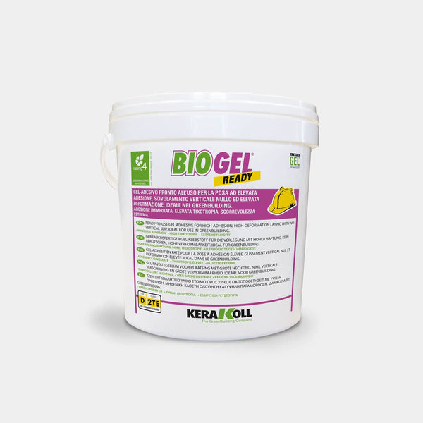 A Kerakoll Biogel Ready rugalmas vagy deformálódó aljzatokon átlósan is gyors és biztonságos lerakást garantálva fokozott rugalmasságot és hosszú igazítási időt biztosít.