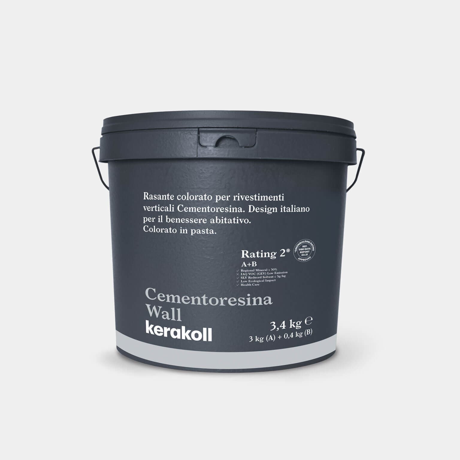 Színes befejező termék a Kerakoll Cementoresina Wall függőleges burkolatokhoz. 
