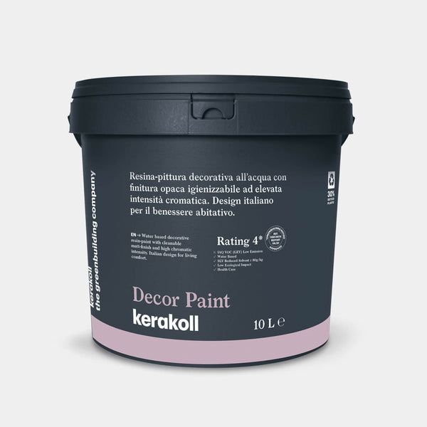 Kerakoll Decor Paint: Vizes bázisú dekoratív gyantafesték, mosható és törölhető matt felületű, magas színintenzitással.