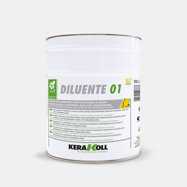 A Kerakoll Diluente 01 egy öko‑kompatibilis hígító alkoholbázisú és neoprén szerves ragasztók hígításához. Ideális a GreenBuildingnél.