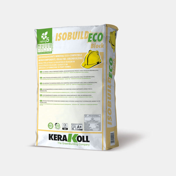 A Kerakoll Isobuild Eco Block cellás cement panelek nagy ellenállású lerakására és ezt követő kiegyenlítésére használható. 