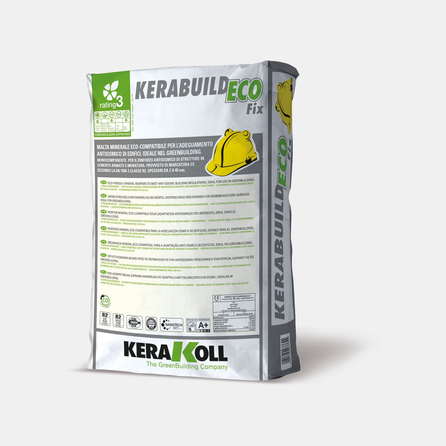 Kerakoll Kerabuild Eco Fix ásványi eredetû öko‑kompatibilis habarcs az épületek földrengésállóságának javításához, ideális a GreenBuildinghez.