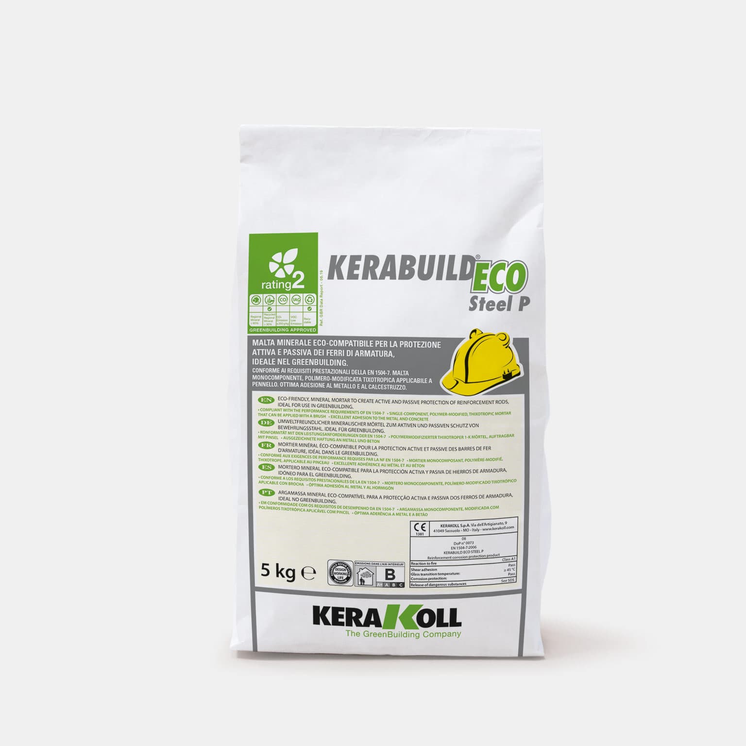 A Kerakoll Kerabuild Eco Steel P egy komponensű, módosított polimerű, tixotropikus, ecsettel felhordható habarcs, mely megfelel az EN 1504‑7 teljesítmény előírásainak.