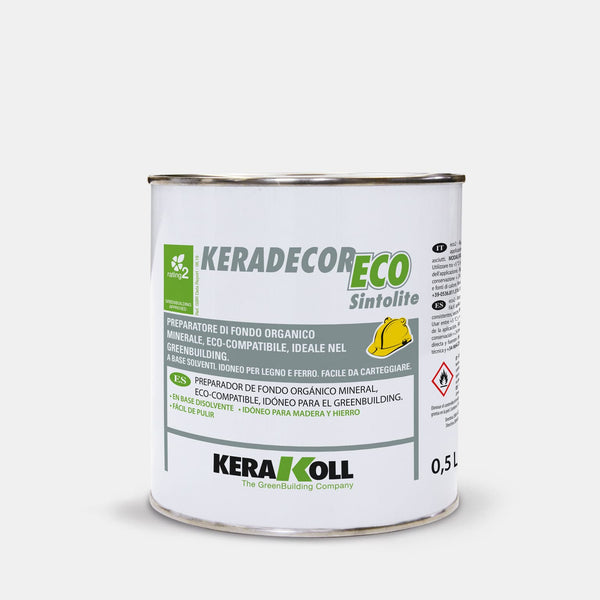 Kerakoll Keradecor Eco Sintolite oldószer alapú kitöltőalapozó, alkalmas fa‑ és vas felületekhez.