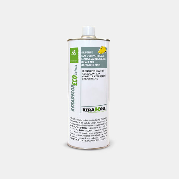 Kerakoll Keradecor Eco Solmix terpentingyanta alapú, alkalmas alkid, olaj‑szintetikus, impregnáló és oldószer alapú akril festékek hígítására.