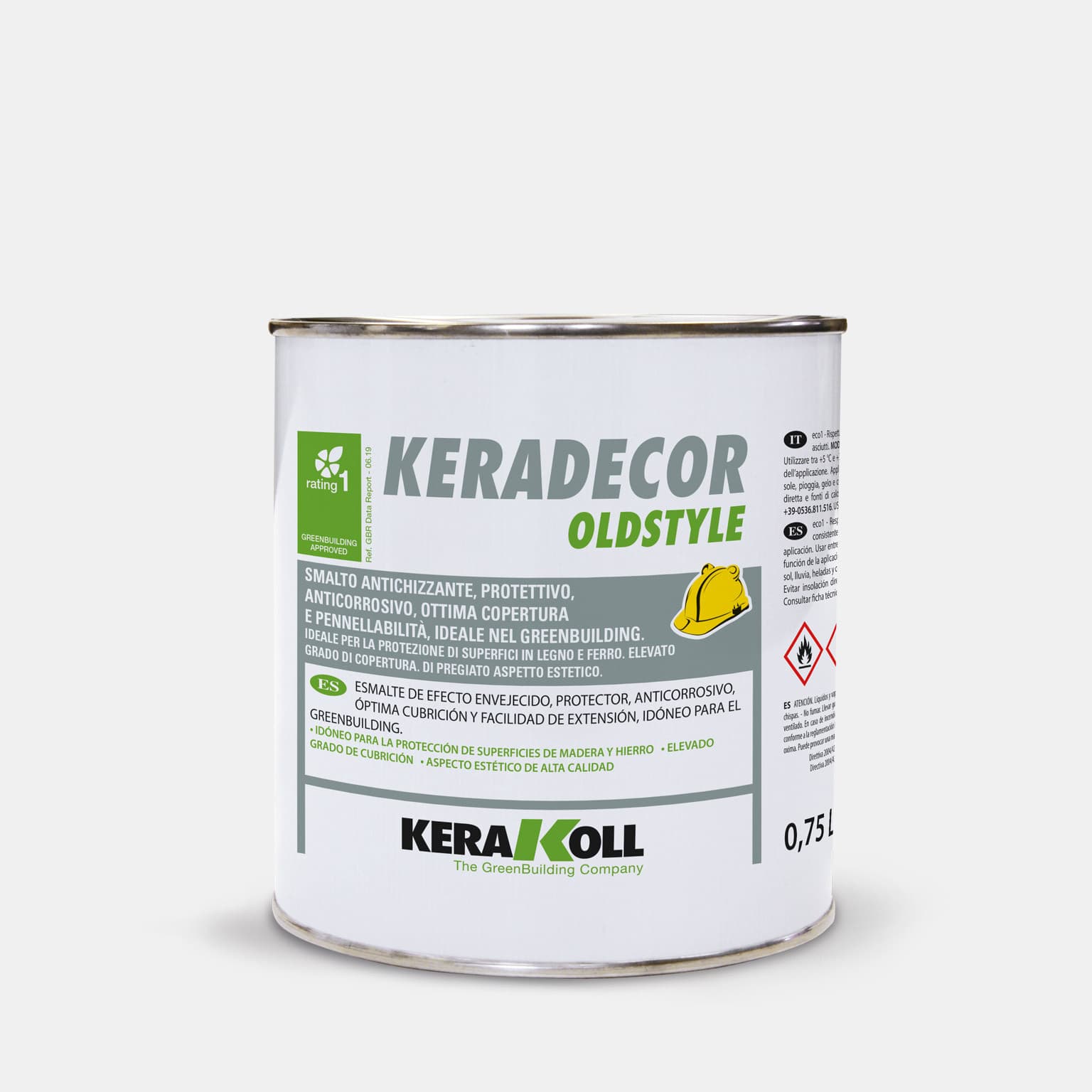 Kerakoll Keradecor Oldstyle: antikoló öko‑kompatibilis, védő‑ és korrózióvédő zománcfesték, kiváló fedőképességgel és felhordhatósággal, ideális a GreenBuildingnél.