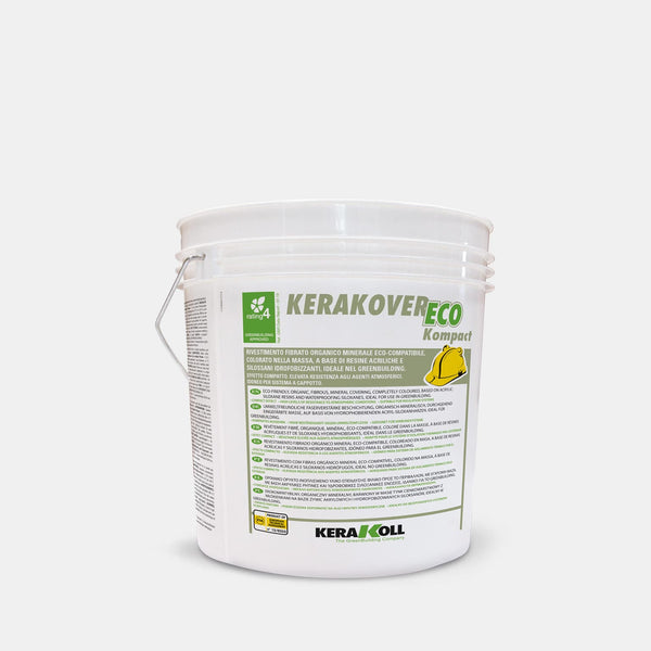 Kerakoll Kerakover Eco Kompact 2.0 ‑ 2.5: Öko‑kompatibilis szálerősített, szerves ásványi eredetű, anyagában színezett, víztaszító akril‑műgyanta és víztaszító sziloxán alapú, vizes bázisú nemesvakolat, ideális a GreenBuildingnél.