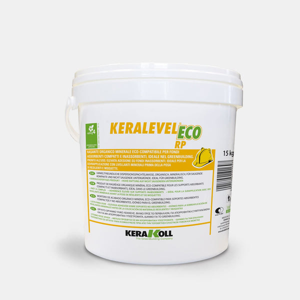 Kerakoll Keralevel Eco RP: Öko‑kompatibilis, szerves ásványi alapú felületsimító habarcs tömör, nedvszívó és nem nedvszívó aljzatokhoz.