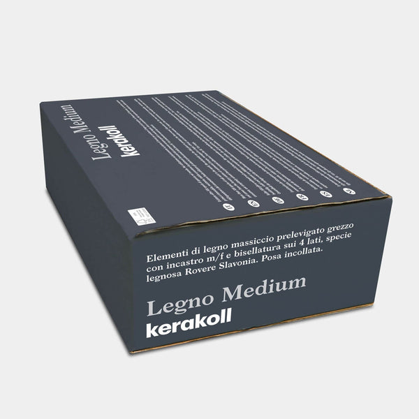 A Kerakoll Legno Medium egy előre csiszolt, csiszolatlan, többrétegű facsíkok szláv tölgyfából, 4 oldalon hornyolt nyelvvel és fazonnal. 