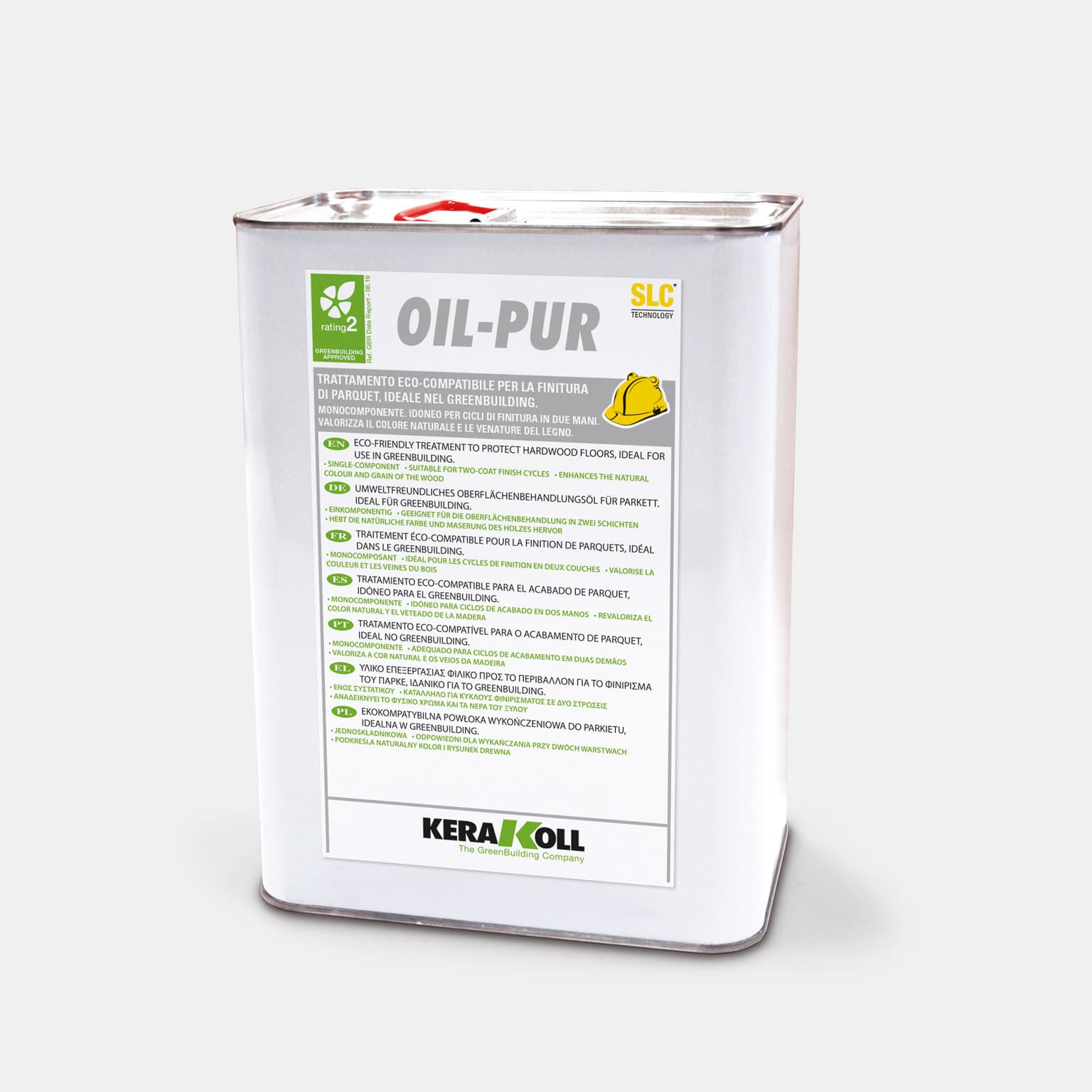 A Kerakoll Oil-Pur egy Öko‑kompatibilis termék parketta polírozásához, ideális használatra a GreenBuildingben. 