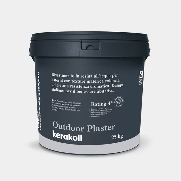 Kerakoll Outdoor Plaster: Gyantaburkolat külső használatra, színes testű anyagszerkezettel és magas színtartóssággal. 